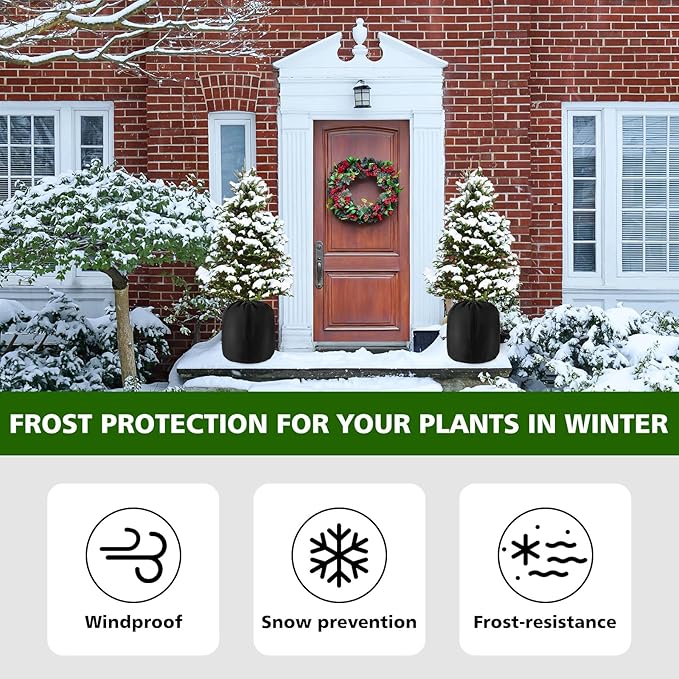 2 Pcs Plant Pot Covers for Winter Large Potted Plant Freeze Protection Cover Frost Jacket with Zipper Drawstring to Keep Outdoor Plants Flowers Shrubs Trees Warm (25.6" D x 19.7" H - Black)