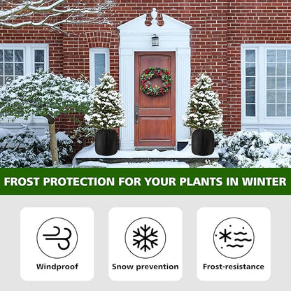 2 Pcs Plant Pot Covers for Winter Large Potted Plant Freeze Protection Cover Frost Jacket with Zipper Drawstring to Keep Outdoor Plants Flowers Shrubs Trees Warm (25.6" D x 19.7" H - Black)
