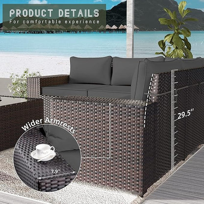 Outdoor Patio Furniture Set with Propane Fire Pit Table, 13 Pieces Outdoor Furniture Patio Sectional Sofa Conversation Sets w/ETL Approved 43" Gas Outdoor Fire Table & Coffee Table (Grey)