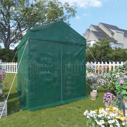 EAGLE PEAK 8x6 Walk in Shade Cloth Cover Greenhouse Instant Pop up Portable Gable Roof Gardening Green House with Mesh Cover, Roll up Doors, Green