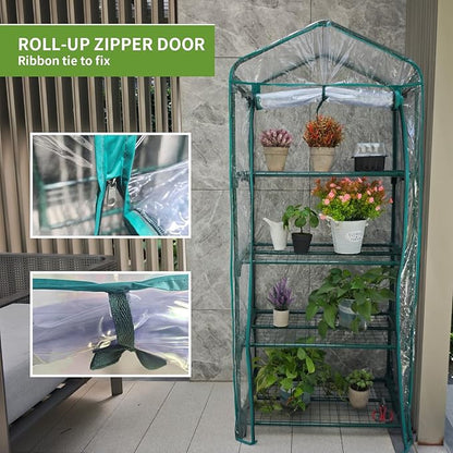 Mini Greenhouse for Indoor Outdoor, Small Plants Green House with 4 Tier Shelves, Portable Plastic Greenhouses with Transparent PVC Cover for Garden Backyard Patio Balcony Porch