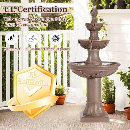 MAGIC UNION Outdoor Garden Water Fountains, 48.4''H Italian Style Fountain and Waterfall Outside, 3-Tier Large Bubbler Cascading Indoor Floor Fountain Features with Pump for Home Yard Decor (Brown)