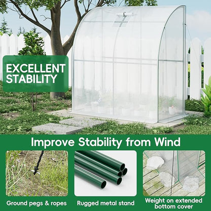 SPECILITE 79” x 40” x 83” Lean to Greenhouse for Outdoors, Portable Walk-in Plant Green House with 1 Roll-up Zipper Door and Mesh Window, Reinforced Steel Frame with PE Cover, Anchor and Ropes, White