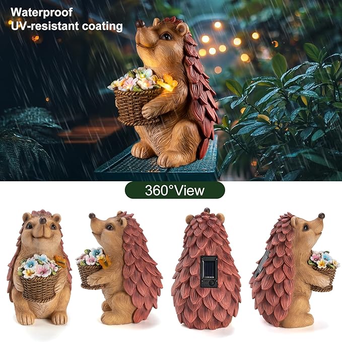 Frog Garden Statue with Solar Lantern (Hedgehog)