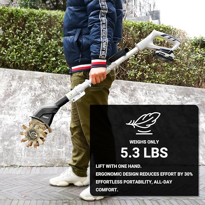 Cordless Electric Garden Tiller: DEKOPRO Power Cultivator for Effortless Soil Cultivation in Flower Beds, Vegetable Gardens, Lawns-Lightweight Lawn Yard Garden Tiller for Women & Seniors