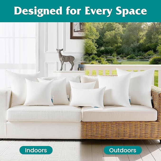 Oubonun 22x22 Waterproof Outdoor Pillow Inserts – Set of 2 Soft & Fluffy, Water Resistant Throw Pillows for Patio, Garden, Porch, or Indoor Decorative