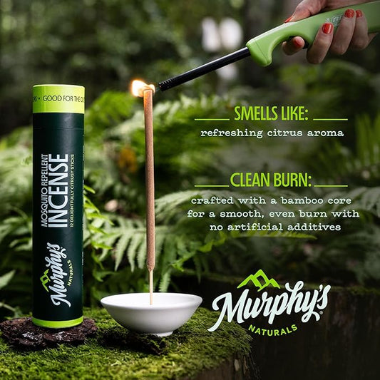 Murphy’s Naturals Mosquito Repellent Incense Sticks, 12 Count, DEET Free Bug Repellent with Citronella for Patio & Camping, 2.5+ Hours per Stick