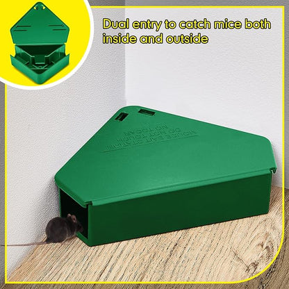 Qualirey 24 Pcs Mice Station with Key Triangle Bait Station Reusable Rodent Trap Bait Box, Keeps Children and Pets Safe Indoor & Outdoor, Bait Not Included, Suitable for Small Mice (Green)