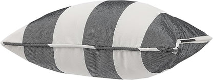 Outdoor Throw Pillow with Insert 18x18 Inch, Set of 2, Piping Edge Waterproof Fade Resistant Decorative Fluffy Pillows for Patio Furniture Chair Bench Couch Sofa - Black Ivory Striped