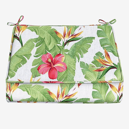 BrylaneHome Extra-Thick Seat Cushion - 23”L x 22”W x 5.5”H - Patio & Outdoor - Water, Stain & Fade Resistant - Hibiscus