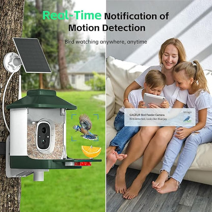 Smart Bird Feeder with Camera, AI Identify Bi rd Species Solar Powered,Full HD Live Video Bird Feeder Camera, 2.4Ghz WiFi,Nstant Arrival Alerts - Best Gifts for Bi rd Lover