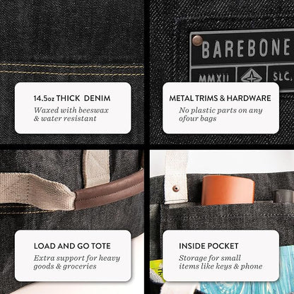 Barebones Neelum Large Waxed Canvas Tote Bags - Heavy Duty Canvas Bag and Reusable Grocery Bag