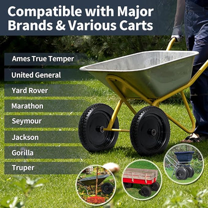 Wheelbarrow Tire 4.80/4.00-8 Flat Free Solid Tire Wheel 14.5 Inch, Replacement Heavy Duty Wheel, with 5.8" and 3.4" Bearings 3" Center Hub, fits Garden Cart, Dolly, Hand Truck, Trailer, Wagon, 1 Pcs