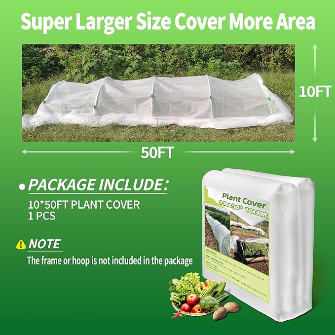 Avalution Plant Covers Freeze Protection, 10x50 FT Frost Cloths for Outdoor Plants, 0.9 oz/yd² Reusable Frost Blankets for Outdoor Plants, Row Covers for Vegetables Season Extension