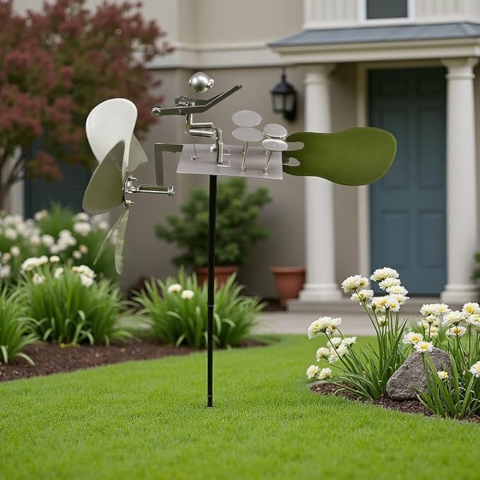 Handmade Metal Drummer Rock Band Windmill, Wind Powered Kinetic Sculpture, Garden Outdoor Wind Mill Spinner for Yard Lawn Garden Patio Rockin Art Figurine Decor (Silver)