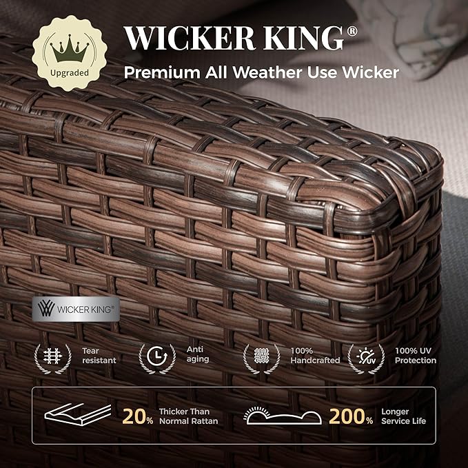 Patio Furniture Set, 7 Pcs Wicker Rattan Rattan Outdoor Conversation Set, 4 x Single Chairs, 1 x 3 Seater Sofa and 2 x Ottoman with 4" Thick Cushion for Garden Backyard Deck, Beige