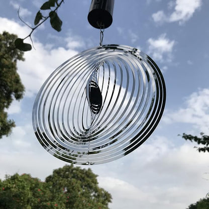 Hanging Wind Spinner Outdoor Metal Decorations, Silver Wind Spinners for Yard and Garden,3D Mirror Stainless Steel Wind Sculptur Chime Indoor Outdoor Garden Decoration Worth Gift （Round）