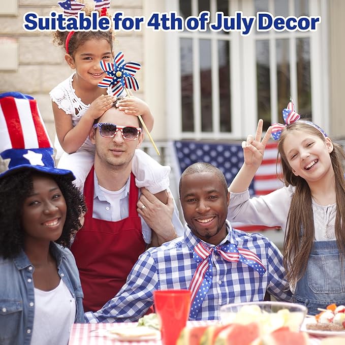 IiILittle 12 Pack Patriotic Pinwheels, No Assembly Required, American Flag Pinwheels, Wind Spinners for Yard for 4th of July Decor, Memorial Day Decor, Patriotic Outdoor Decor