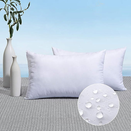 MIULEE Pack of 2 12x20 Outdoor Pillow Inserts, Outdoor Throw Pillows Water-Resistant Decorative Premium Lumbar Pillow Stuffer Sham for Porch Swing Couch Sofa Cushion Patio Furniture