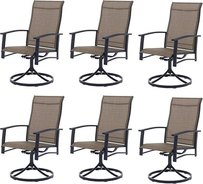 Outdoor Patio Swivel Dining Chairs Set of 6, All-Weather Swivel Rocker Chairs with Textilene High Back and Black Rust-Proof Metal Frame, Perfect for Patio, Lawn, Garden, or Backyard, Mocha