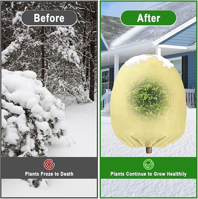 Evoio Plant Covers Freeze Protection 6 x 7 FT 3 oz/yd² Winter Frost Blankets Cloths Fabric Bags with Zipper for Outdoor Plants Tree Shrub Garden Potted Freeze Frost Winterizing Protection