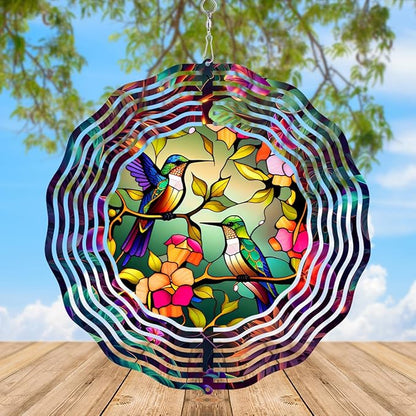Hummingbird Wind Spinner,3D Frosted Wind Spinner Hanging for Yard and Garden Balcony10 Metal Hanging Hummingbird Wind Sculptures Made of Tough Steel Plate