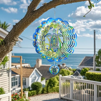 Wind Spinners,12 inch Sea Turtle with 360° Swivel Hook for Yard and Garden, Bird Wind Catcher, Metal Wind Spinners Outdoor for Lawn Hanging Crafts Decor Kinetic Yard Art Ornament Gifts