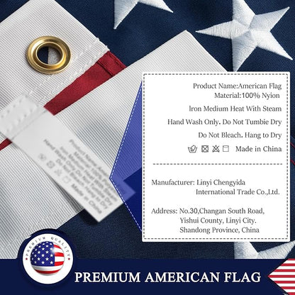 3 x 5 American Flag 3x5 ft: Long Lasting US Flag, Heavy Duty Nylon, Embroidered Stars, Sewn Stripes, Brass Grommets, UV Protection Perfect for Outdoors! USA Flag