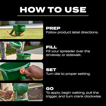 Scotts Whirl Hand-Powered Spreader for Grass Seed, Fertilizer, Salt, Ice Melt, Handheld Spreader Holds up to 1,500 sq. ft. Product