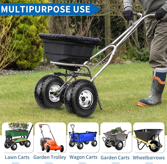 4.10/3.50-4 Tires and Wheels Flat Free 10 Inch Solid Tires Replacement with 5/8" Axle Bore Hole, 16 Spacers 8 Pins, for Cart, Garden Wagon, Wheelbarrow, Hand Truck, Trolley, Lawn Mower，4P