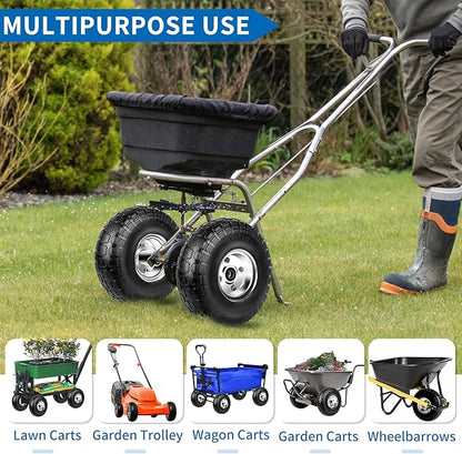 4.10/3.50-4 Tires and Wheels Flat Free 10 Inch Solid Tires Replacement with 5/8" Axle Bore Hole, 16 Spacers 8 Pins, for Cart, Garden Wagon, Wheelbarrow, Hand Truck, Trolley, Lawn Mower，4P