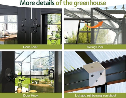 Jocisland 12x10x8 FT Greenhouse for Ourdoors, Quick-Connect Fittings, Aluminum Frame with 2 Vents, 2 Doors, and Walk-in Design for Garden or Backyard, Black