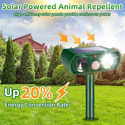 4 Pack Solar Animal Repellent Ultrasonic Outdoor Raccoon Squirrel Fortress Pro Cat Deterrent Deer Repellent with Motion Detection Strobe Light,Waterproof Repeller for Rabbit Dog Skunk for Yard