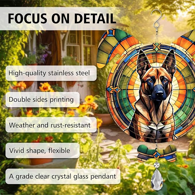 Belgian Malinois Dog Ears Wind Spinner, Belgian Malinois Wind Spinner Hanging for Yard and Garden V02
