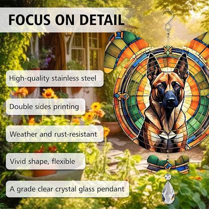 Belgian Malinois Dog Ears Wind Spinner, Belgian Malinois Wind Spinner Hanging for Yard and Garden V02