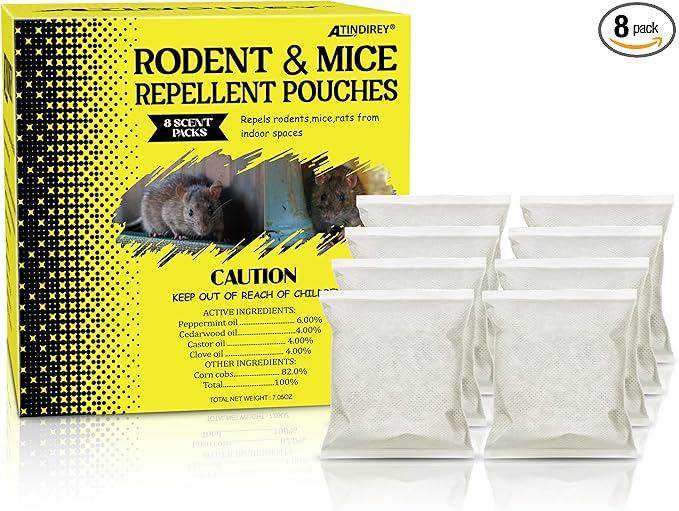 Mouse Repellent Pouches,Peppermint Oil Powered, Indoor Outdoor & Car Use, Natural Rodent Deterrent for Home, RV, Garage | Safe for Pets & Kids,Advanced Botanical Formula for RV & Vehicle Protection