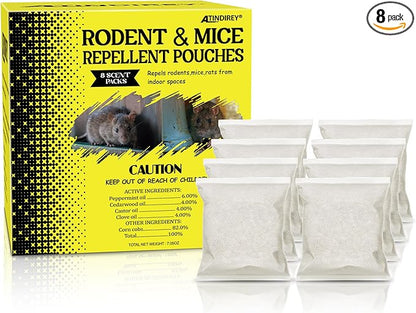 Mouse Repellent Pouches,Peppermint Oil Powered, Indoor Outdoor & Car Use, Natural Rodent Deterrent for Home, RV, Garage | Safe for Pets & Kids,Advanced Botanical Formula for RV & Vehicle Protection