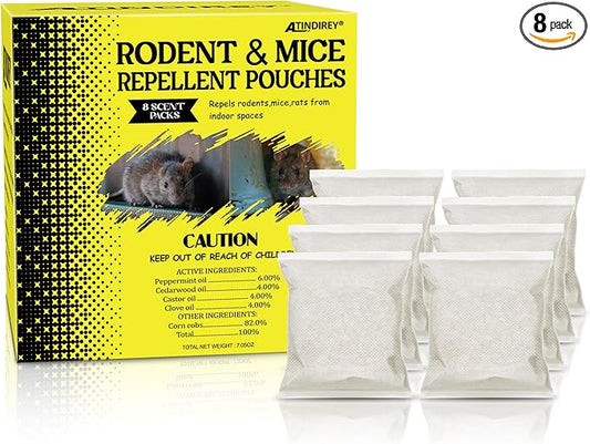 Mouse Repellent Pouches,Peppermint Oil Powered, Indoor Outdoor & Car Use, Natural Rodent Deterrent for Home, RV, Garage | Safe for Pets & Kids,Advanced Botanical Formula for RV & Vehicle Protection