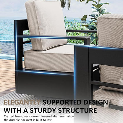Outdoor Patio Furniture Set, 3-Piece Aluminum Patio Conversation Set All-Weather Metal Outdoor Sectional with 6 Inch Thick Cushions, Deep Setting for Garden, Outside and Porch