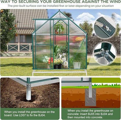 CDCASA 10x6 FT Outdoor Greenhouse, Aluminum Heavy Duty Polycarbonate Greenhouses w/Vent Window, Swing Door, Walk-in Green House for Outside, Backyard