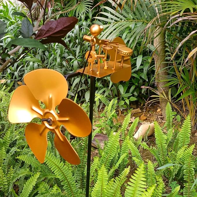 Metal Drummer Windmill Handmade Metal Garden Yard Decoration Wind Spinners Outdoor
