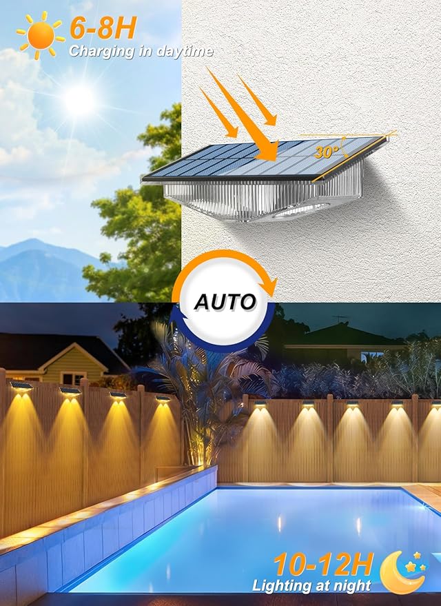 Solar Fence Lights Outdoor - 3000K/4000K/6000K 3 Color Modes, IP65 Waterproof Fence Lights Solar Powered Outdoor, Solar Powered Wall Light for Outside Porch Step Wall Stairs Patio Yard (4 Pack)