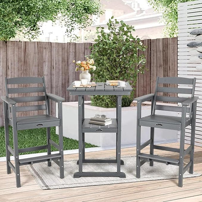 FUNBERRY Outdoor Bar Set with Umbrella Holes, Tall Adirondack Chairs and Table, All Weather HDPE Bar Height Outdoor Table and Chairs Set for Bistro Patio Balcony