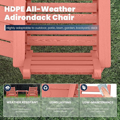 Tall Adirondack Chairs Set of 2, All Weather HDPE Poly Bar Height Balcony Adirondack Chair with Removable Double Connecting Trays, Outdoor Adirondack Barstools for Deck, Patio, Yard, Pool, Lawn