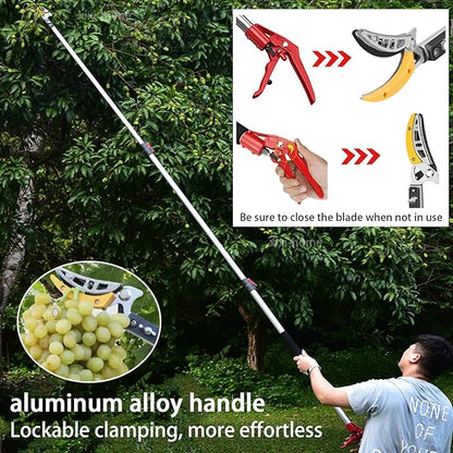 xixi-home Cut and Hold Pruners 4.6-9.8 Ft Long Reach Pole Saw Pruning Shears and Hold Bypass Pruner Extendable Tree Trimmer with Dedicated Serrations Telescoping Fruit Picker