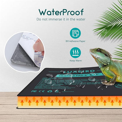 Luxbird Reptile Heating Pad 8x12 Inch with Dual Output Reptile Thermostat LB-2SC Combo Set Under Tank Terrarium Heating Mat for Turtles, Lizards, Frogs, and Other Reptiles