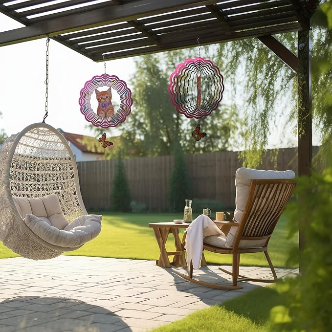 Metal Cat Wind Spinner,Metal Wind Spinners for Outdoor,3D Double Sided Hanging Decor for Indoor,Outdoor,Unique Gifts for Women