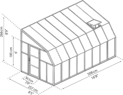 Palram Canopia Rion Sun Room 8 Ft. x 16 Ft. Solarium, Lean-to Greenhouse DIY Kit, Attach to House, Large Twin Wall Polycarbonate, 100% UV Protection for Porch, Patio Outdoors with Window Vent (White)