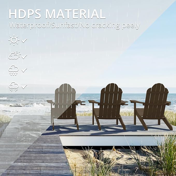 LUE BONA HDPS Adirondack Chairs Set, Fire Pit Outdoor Chair Weather Resistant with Cup Holder, Modern Plastic Chair Plastic for Patio, Deck, Proch, 350LBS, 6 Set, Dark Brown