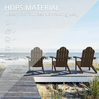 LUE BONA HDPS Adirondack Chairs Set, Fire Pit Outdoor Chair Weather Resistant with Cup Holder, Modern Plastic Chair Plastic for Patio, Deck, Proch, 350LBS, 6 Set, Dark Brown